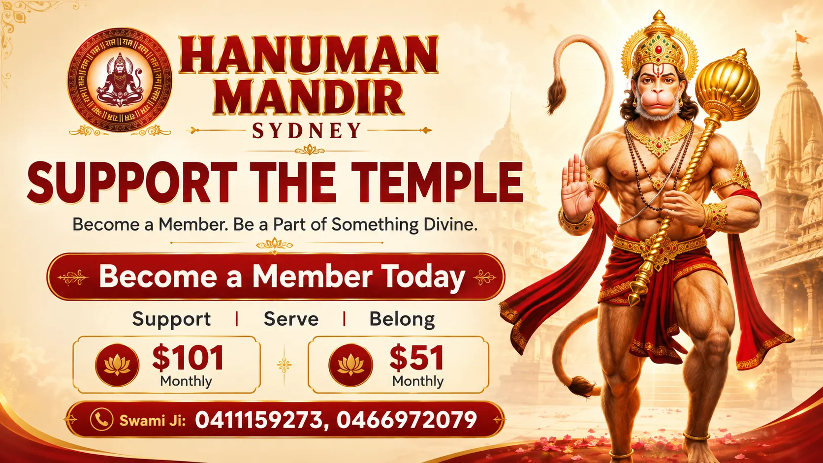 Support Hanuman Mandir Sydney
